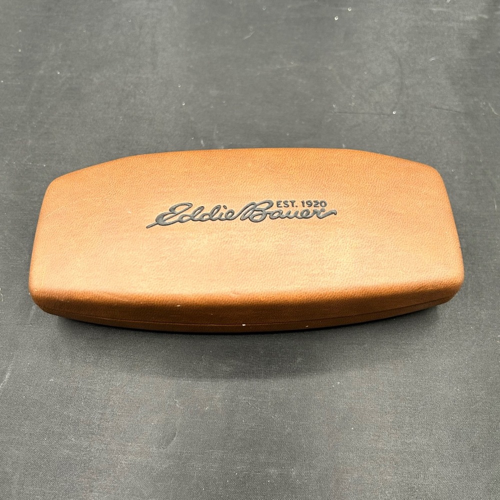 Eddie Bauer Tan Faux Leather Hard Shell Glasses Case with Cleaning Cloth